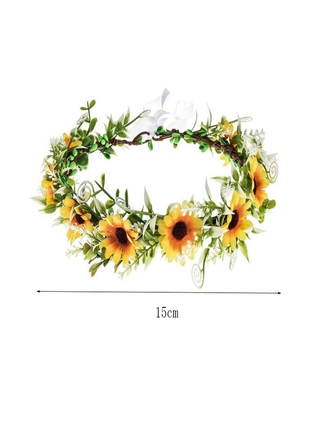 VANTOBEST Sunflower Daisy Floral Crown Headband Wreath Bridal Hair Accessories for Women Girls Wedding Birthday Party Photo Prop - Image 2